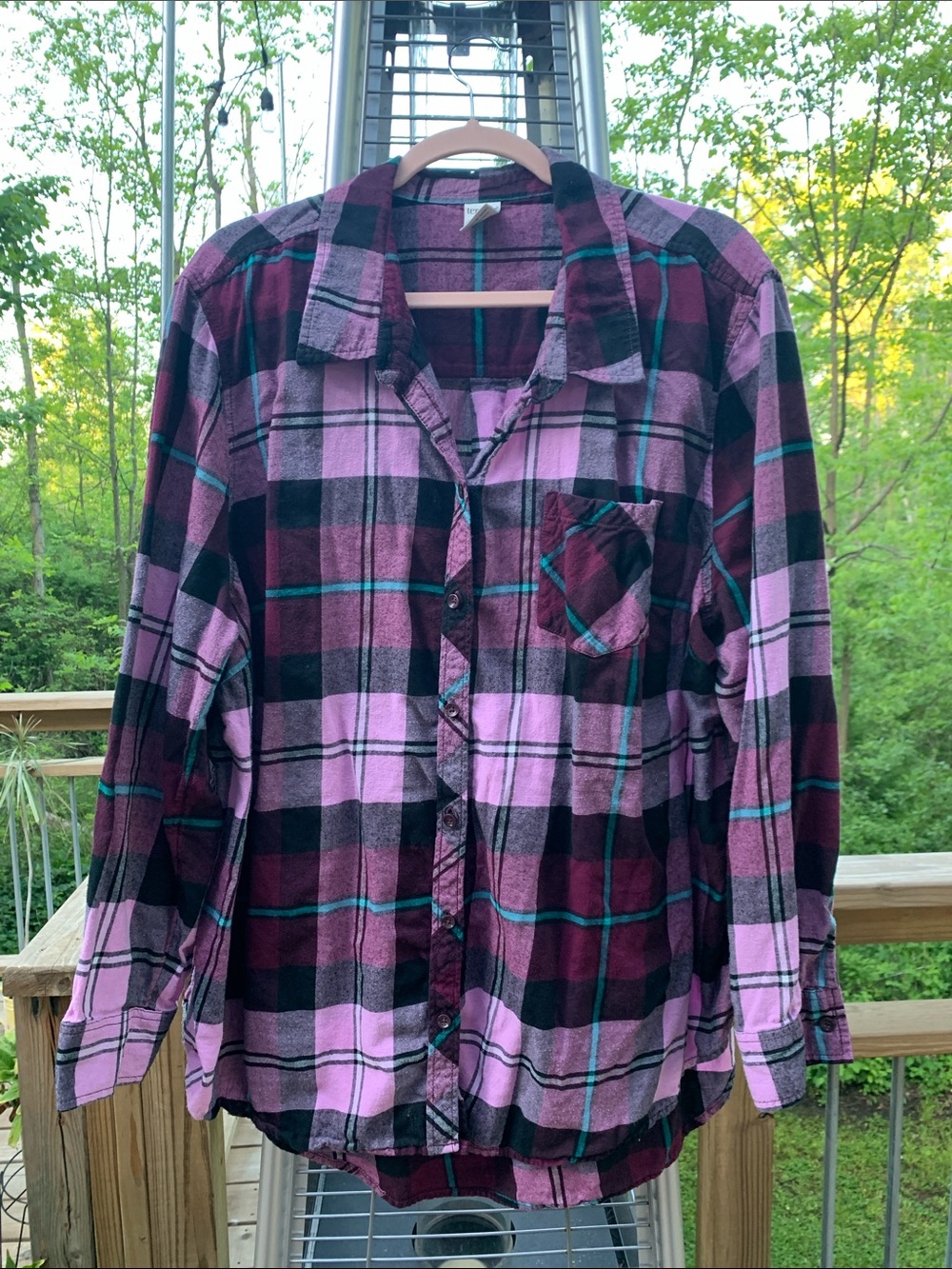 Terra & Sky Pink and Purple Plaid Flannel Button-Down Shirt
